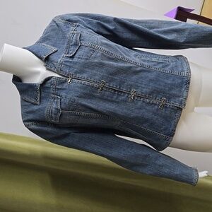 Elie Tahari Metal Clasp Closure Denim Jean Jacket Size Medium Large